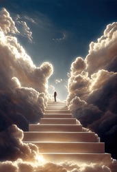 3D Rendering Of A Silhouette Going Up To Heaven Among The Clouds