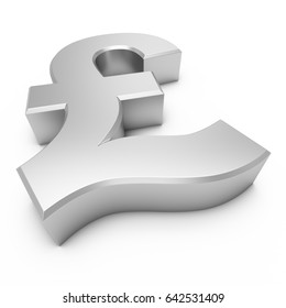 3D Rendering Silver Pound Sign Isolated On White Background