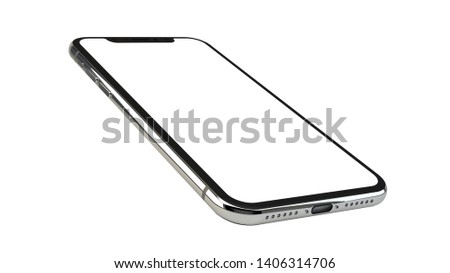3D rendering silver smart phone with black screen isolated on white background