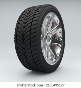 3d Rendering Of A Single Car Tire On A White Background
