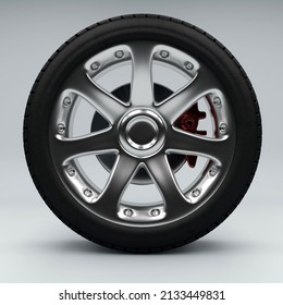 3d Rendering Of A Single Car Tire On A White Background
