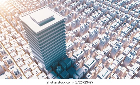 3D rendering of the single tallest building at sunset.