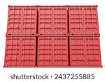 3d rendering of six red shipping containers stocked isolated on white background