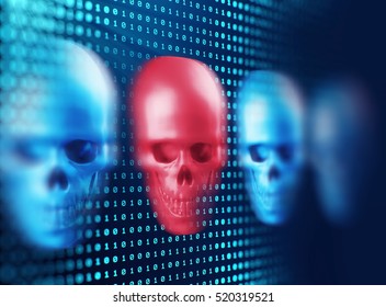 3d rendering of skull on technology background represent internet security and cyber criminal