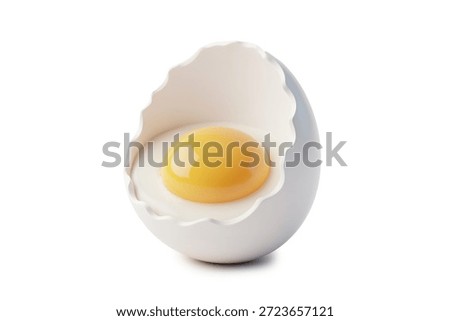 3d rendering of sliced boiled eggs and cracked raw eggs with bright yellow yolks isolated on white for cooking concepts.