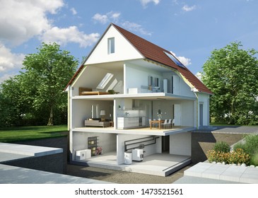 3d rendering of a sliced house - Shutterstock ID 1473521561