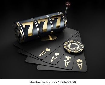 3d rendering of Slot machine with chips and play cards, clipping path included.