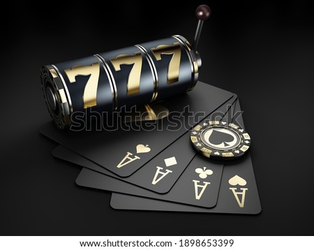 3d rendering of Slot machine with chips and play cards, clipping path included.