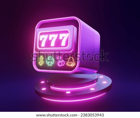 3d rendering slot neon object standing on the dark floor.