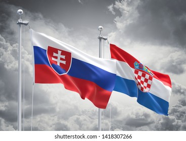 3d Rendering Slovakia Croatia Flags Waving Stock Illustration ...