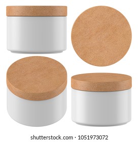 3D rendering small ceramic cup with cork lid mock-up on white background
