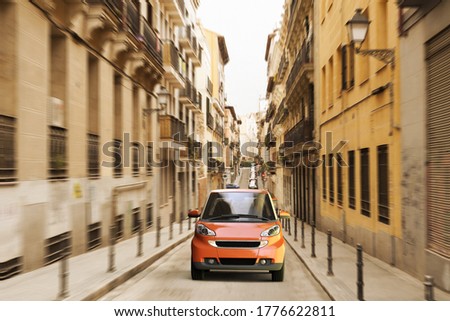 3D rendering of a small city car in an alley in Madrid, Spain Stock photo © 