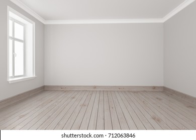 3d Rendering Of Small Empty Room With Strip Flooring