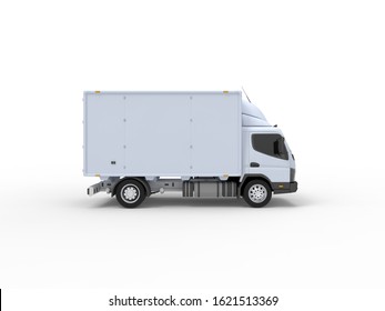 3D Rendering Of A Small White Truck Isolated On White Empty Space Studio Background