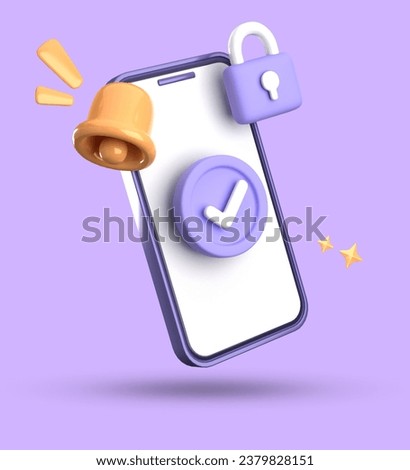 3d rendering of smartphone and bell notification, 3D pastel icon set.
