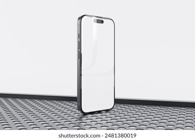 3D Rendering Smartphone with a blank screen on a white background. Smartphone mockup closeup isolated on perforated