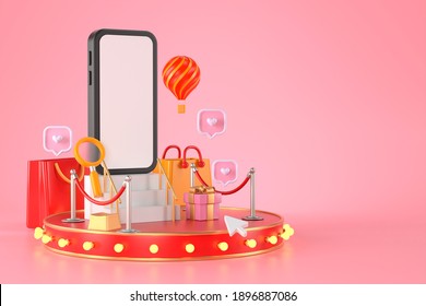 3d rendering of smartphone and podium.