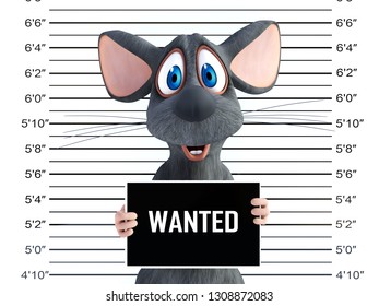 3D Rendering Of A Smiling Cartoon Mouse In A Mugshot.