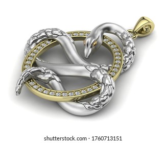 3d Rendering Snake Pendant With Diamond 