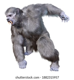 3D Rendering Of A Snow Beast Creature Or A Bigfoot Isolated On White Background