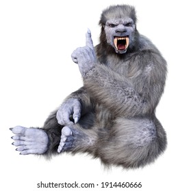 3D Rendering Of A Snow Beast Creature Or A Bigfoot Isolated On White Background