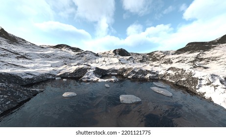 3D rendering of the snowy mountains