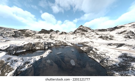 3D rendering of the snowy mountains