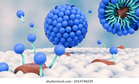 3d rendering of the soap molecules form structures called micelles. it forms an emulsion in water and helps in dissolving the dirt when we wash our clothes.