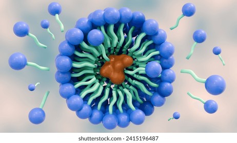 3d rendering of the soap molecules form structures called micelles. it forms an emulsion in water and helps in dissolving the dirt when we wash our clothes.