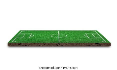 3D Rendering. Soccer Lawn, Green Grass Football Field, Isolated On White Background.