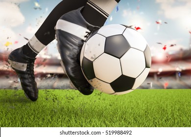 3d rendering soccer player kicking soccer ball in motion