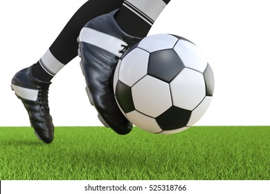 3d rendering soccer player kicking soccer ball in motion