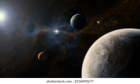 3D rendering of a solar system with exoplanets