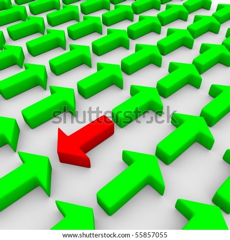 3d rendering of some green and a red arrow symbolysing a conflict