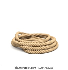 3d Rendering Of Some Rope Lying In A Coiled Heap Isolated On A White Background. Utility Cord. Rope And Twine. Binding And Fastening Material.