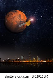 3D Rendering Of Space Probe Mission To Mars From UAE.