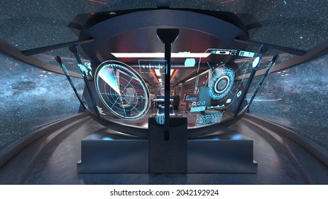 3D Rendering Of  The Spaceship Control Room.Elements Of This Image Furnished By NASA.