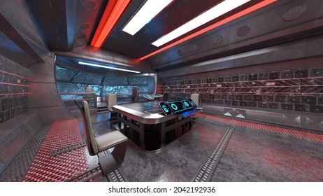 3D Rendering Of  The Spaceship Control Room.Elements Of This Image Furnished By NASA.