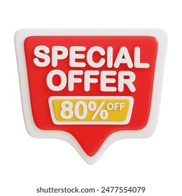 3d Rendering Special Offer 80 percent icon. Suitable for promotions, discounts, sales, and marketing materials. Great for online shops.