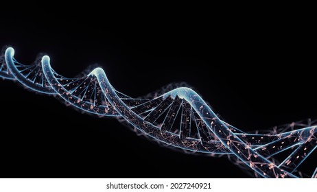 3D Rendering Of Spiral DNA With Imprinted Abstract Technology Circuit Board. Concept For Genetic Modification, Biology, Robotic Organism, Science Background