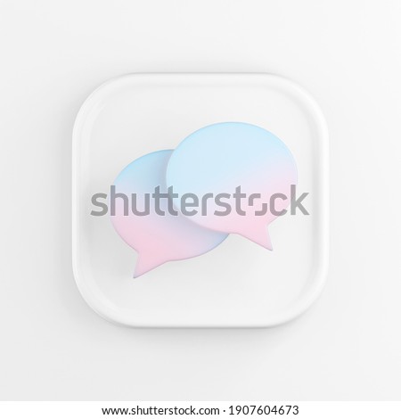 3d rendering square white icon button key round speech bubbles isolated on white