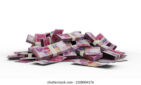 3D Rendering Of Stack Of 200 São Tomé And Príncipe Dobra Notes Isolated On White Background. Bundles Of Dobra Notes