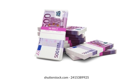 3d rendering of Stack of 500 Euro notes. bundles of European union currency notes isolated on white background
