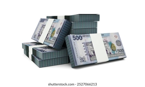 3D rendering of Stack of 500 surinamese dollar notes isolated on white background