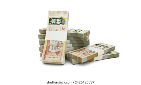 3d rendering of Stack of 5000 Jamaican dollar notes. bundles of Jamaican currency notes isolated on white background
