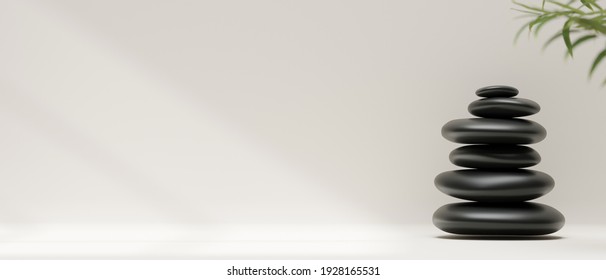 3D rendering, stack of black pebbles or stones on white background and copy space, 3D illustration, abstract background  - Powered by Shutterstock