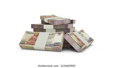 3d rendering of Stack of Egyptian pound notes. bundles of Egyptian currency notes isolated on white background