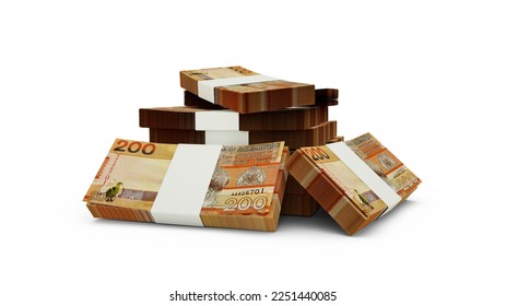 3d rendering of Stack of Gambian Dalasi notes. bundles of Gambian currency notes isolated on white background
