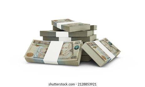 3d rendering of Stack of Guatemalan quetzal notes. bundles of Guatemalan currency notes isolated on white background
