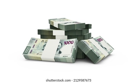 3d rendering of Stack of Mexican Peso notes. bundles of Mexican currency notes isolated on white background